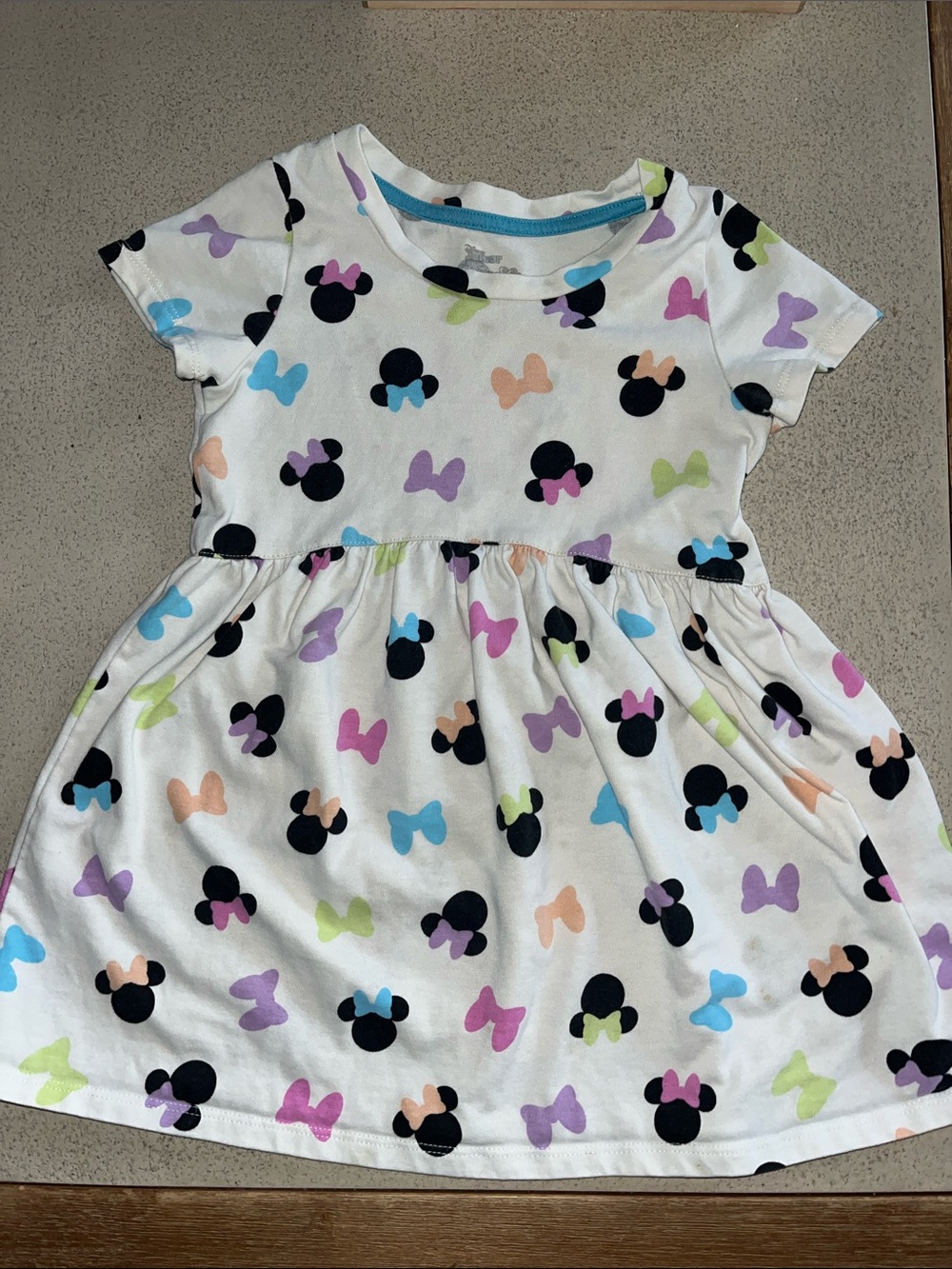 Disney White Dress with Black Minnie Silhouettes and Pastel Bows